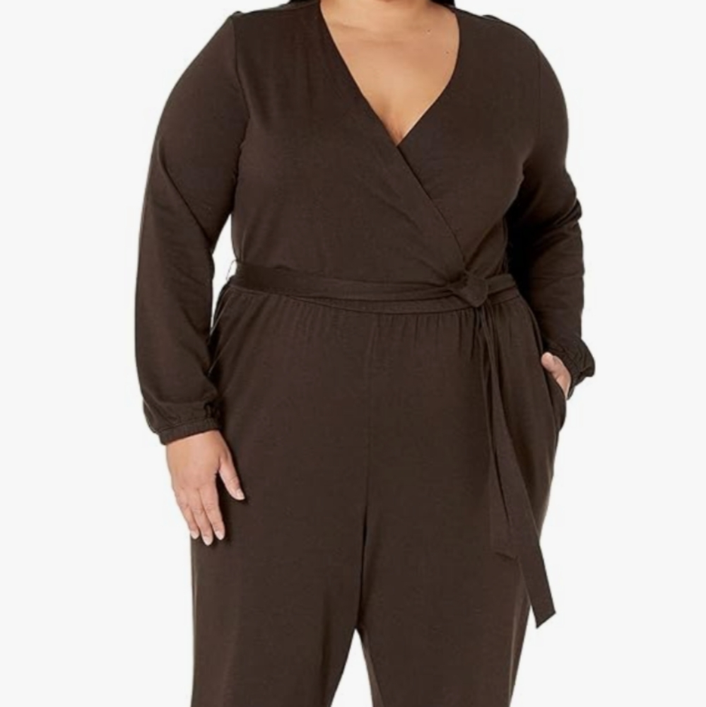 Women's Cotton Stretch Jumpsuit Front & Back Pockets Plus Size 2X NWT Brown